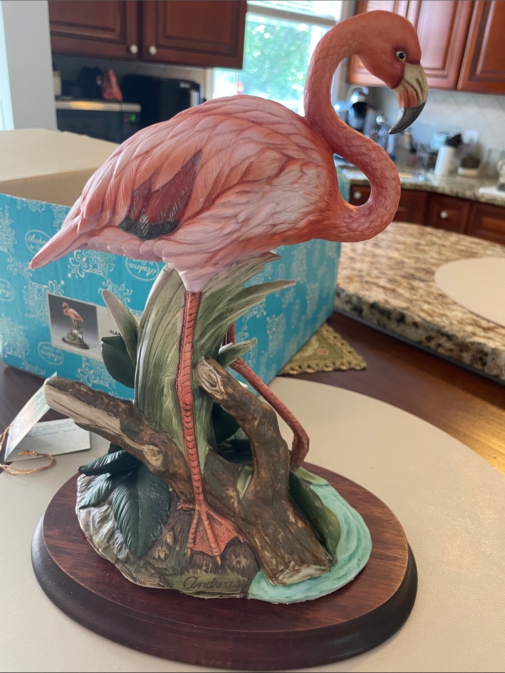 Andrea By Sadek Coral Pink Flamingo Figurine with White Calla Lilies